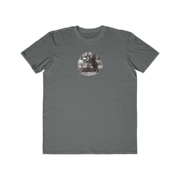 heather graphite mens tshirt with vintage photo print of a bear on back legs and the text do not feed the bears