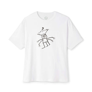 white unisex tshirt with handrawn graphic of artistic alien