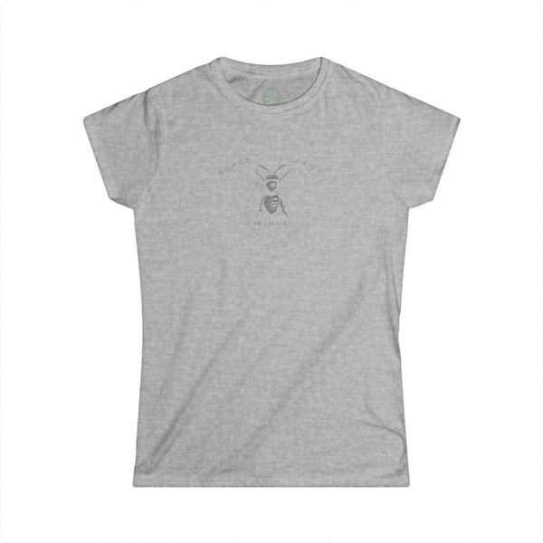 heather grey womens tshirt with vintage graphic logo of bee trademark 