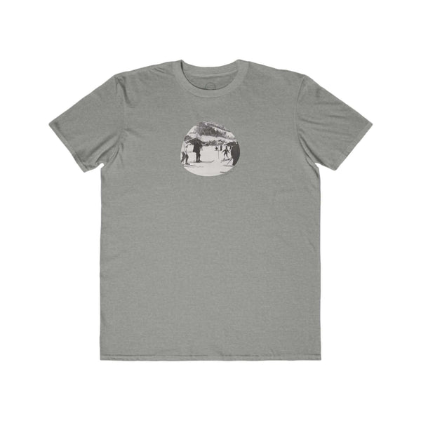 heather grey mens tshirt with vintage photo or group skiing and the text vitamin ski