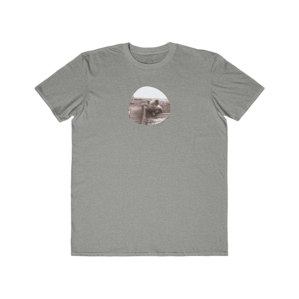 heather grey mens tshirt with vintage photo print of pig and the text i ham who i ham