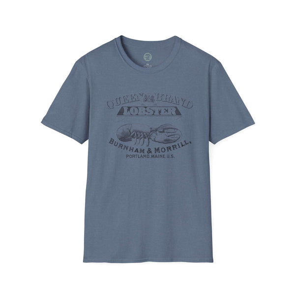 heather indigo mens tshirt with vintage graphic logo of lobster brand