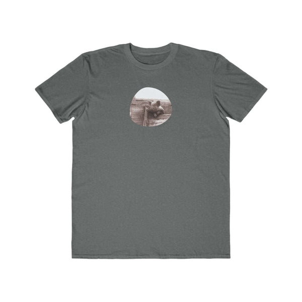 heather graphite mens tshirt with vintage photo print of pig and the text i ham who i ham