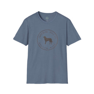 heather indigo mens tshirt with vintage graphic logo of imperial mill clothing company and dog graphic