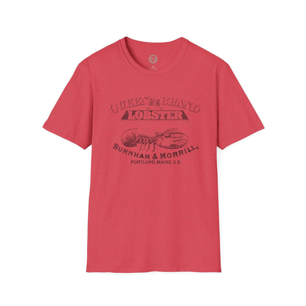 heather red mens tshirt with vintage graphic logo of lobster brand